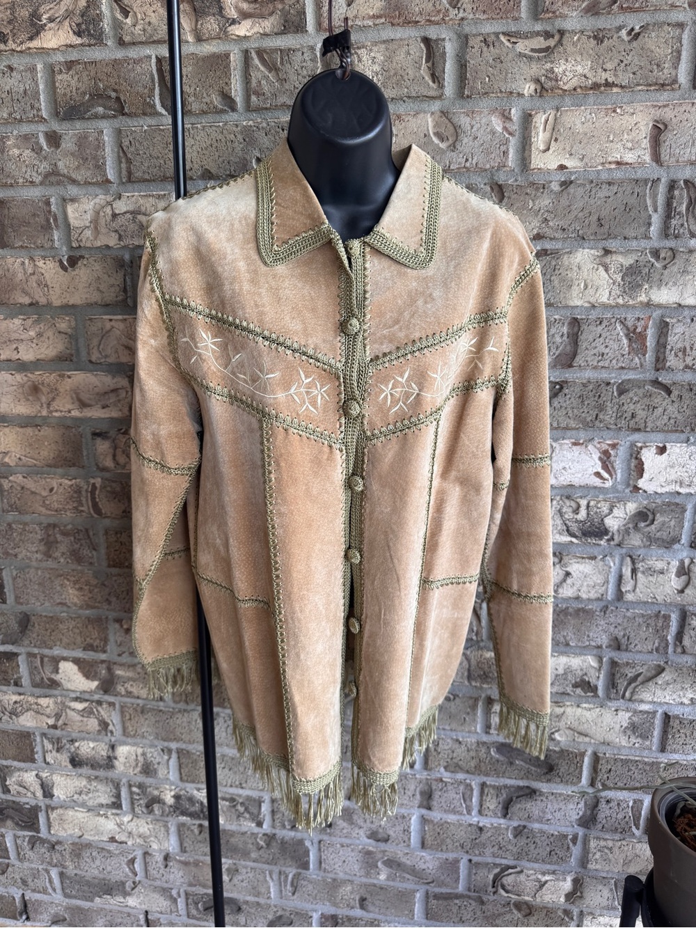 Vintage Dressbarn Suede Leather Jacket S Western Fringe Embroidered Boho - Picture 2 of 12